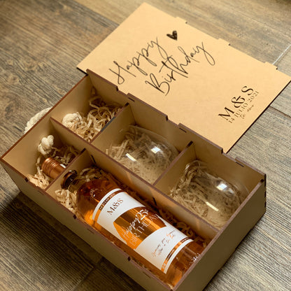 Caja de Vino con 2 Copas sin Tallo