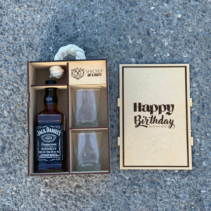 Caja de Whiskey con 2 Vasos de Vidrio