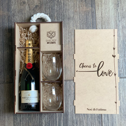 Caja de Vino con 2 Copas sin Tallo