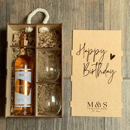 Caja de Vino con 2 Copas sin Tallo
