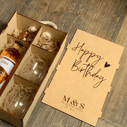 Caja de Vino con 2 Copas sin Tallo
